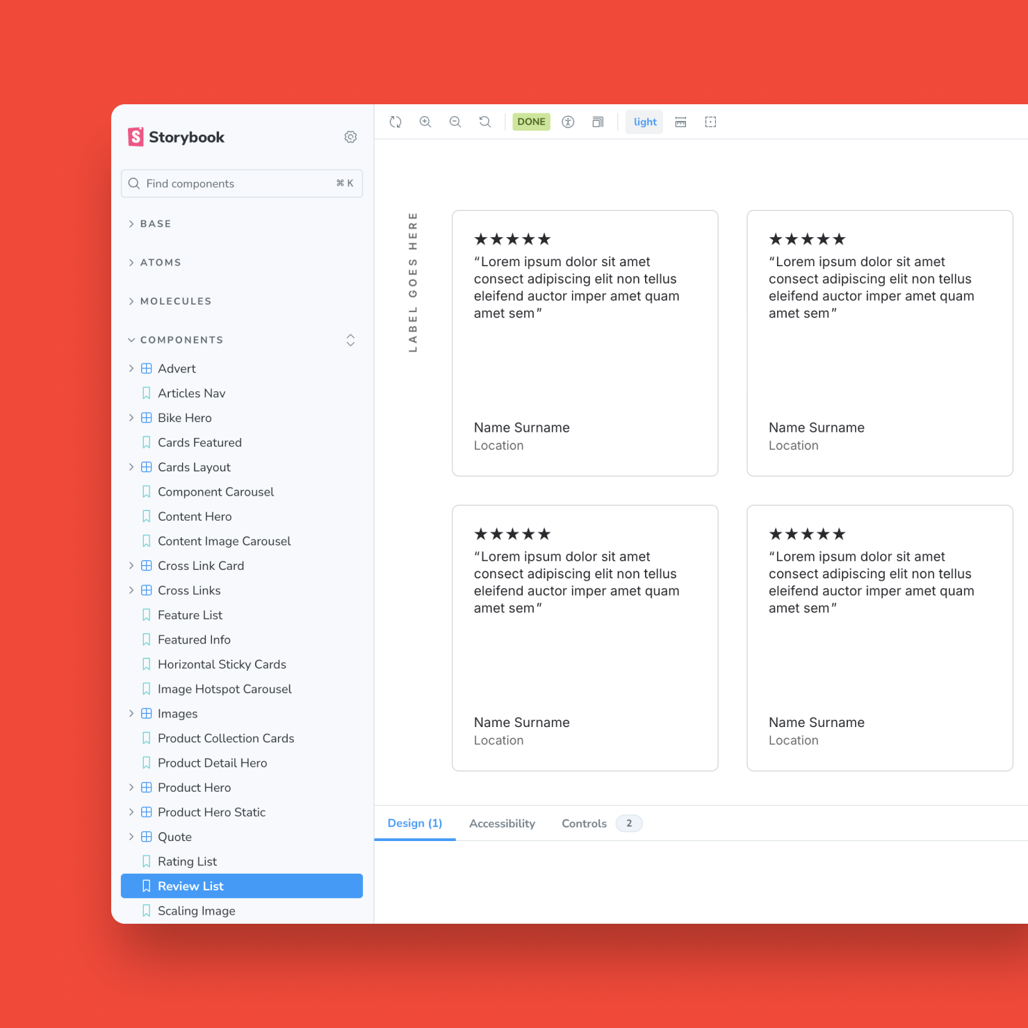 Image of UI components in Storybook