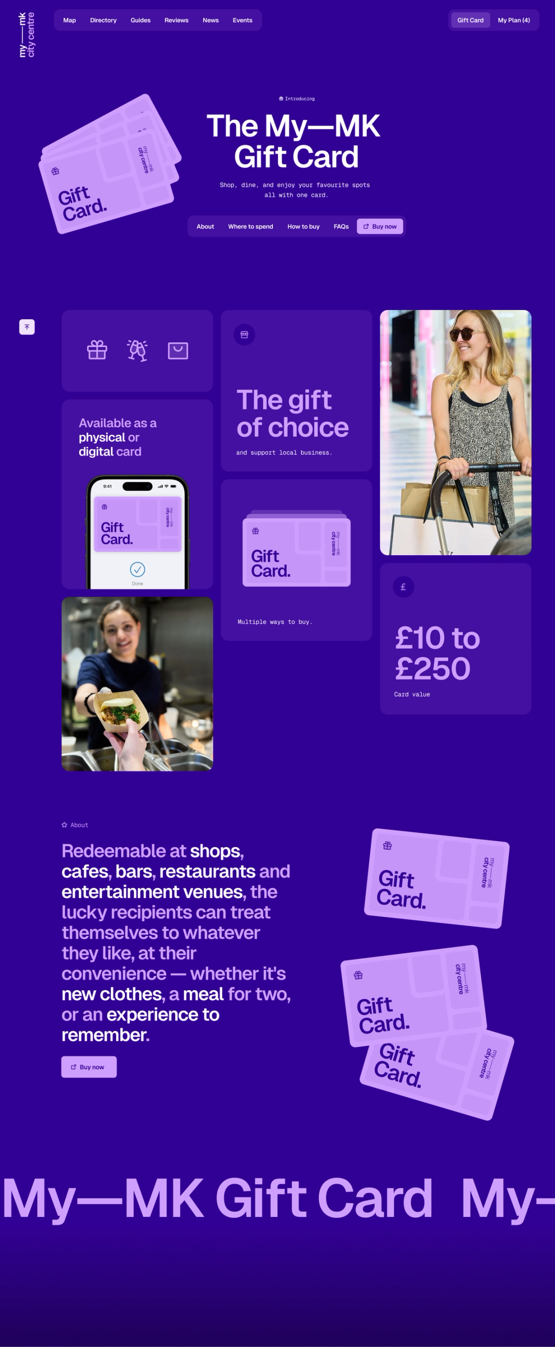 My-MK City Centre Website Gift Card Page