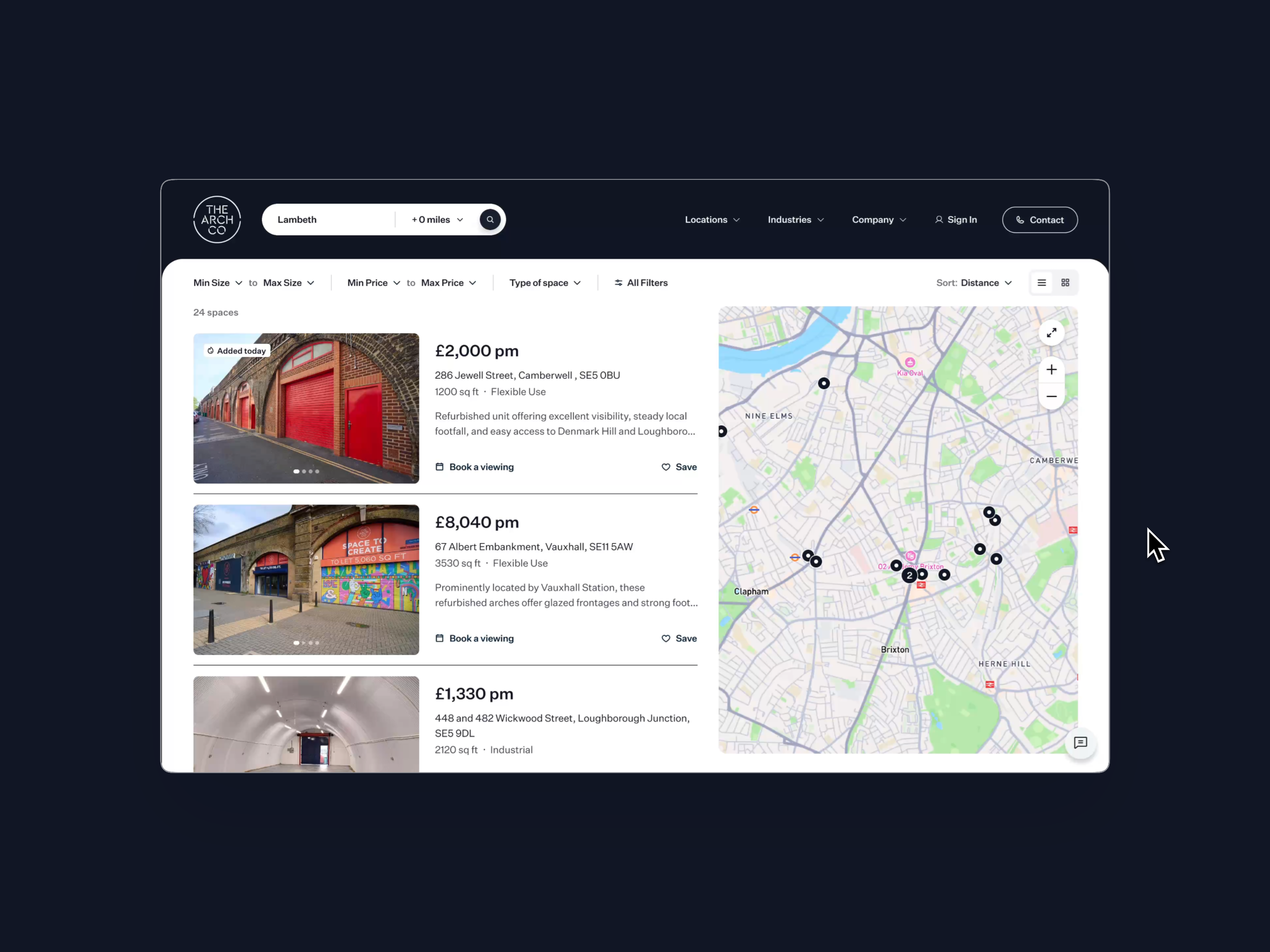 The Arch Company Search and Property Page Desktop Walkthrough