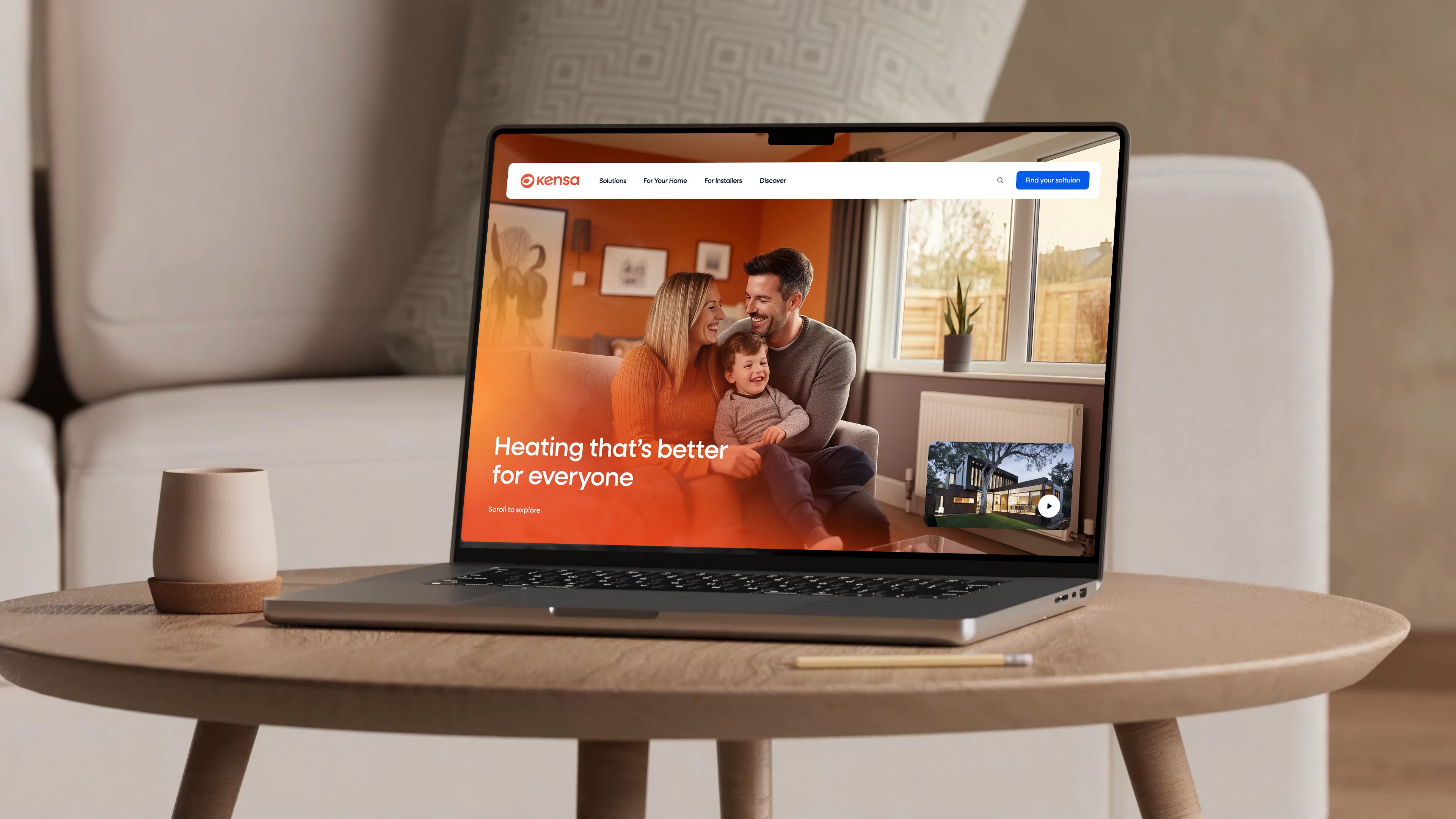 Kensa homepage on a laptop