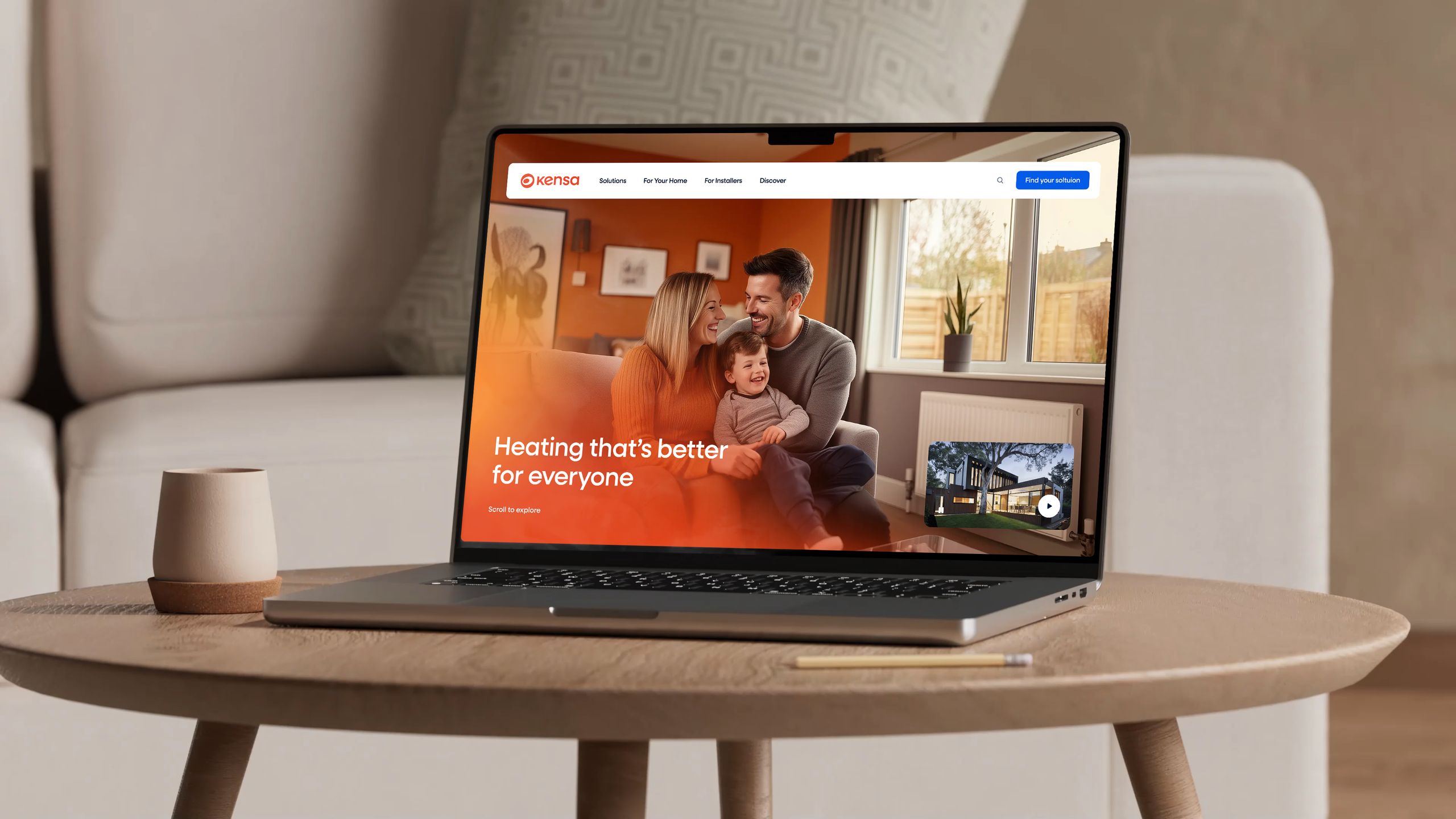 Kensa homepage on a laptop