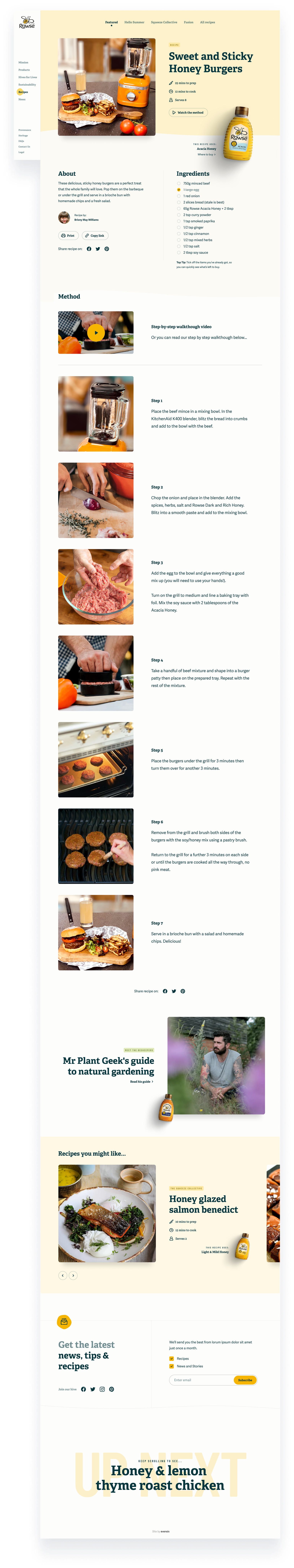 Desktop screenshot of a recipe page from the Rowse Honey website