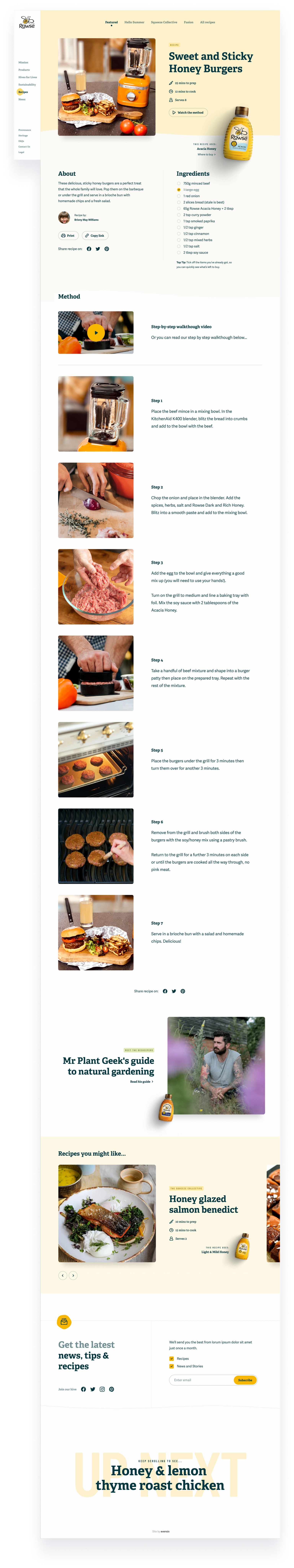 Desktop screenshot of a recipe page from the Rowse Honey website