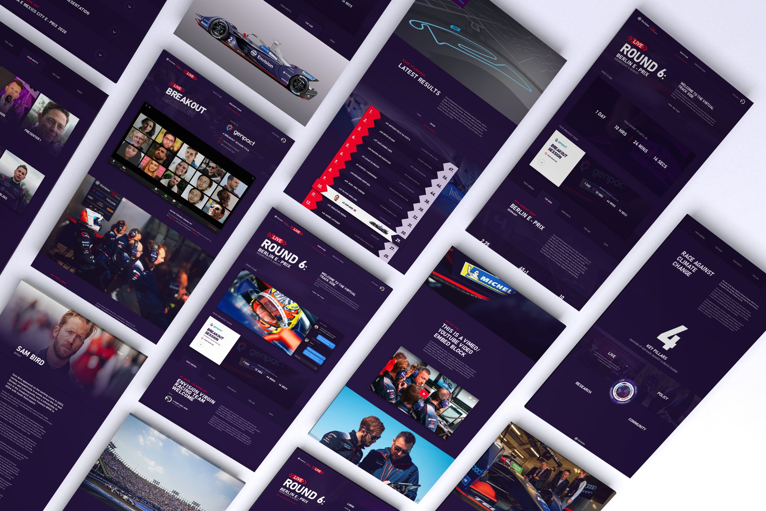Virgin Racing Live platform all desktop screens
