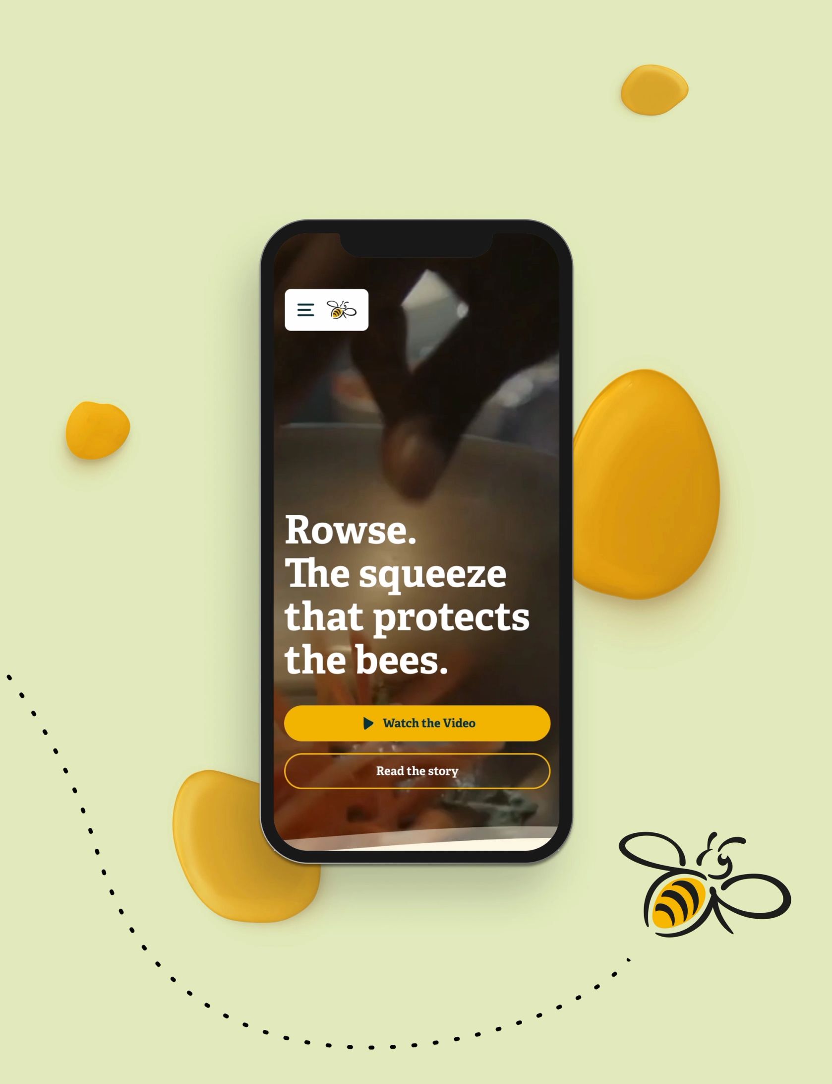 Rowse Honey homepage video displayed on an iPhone