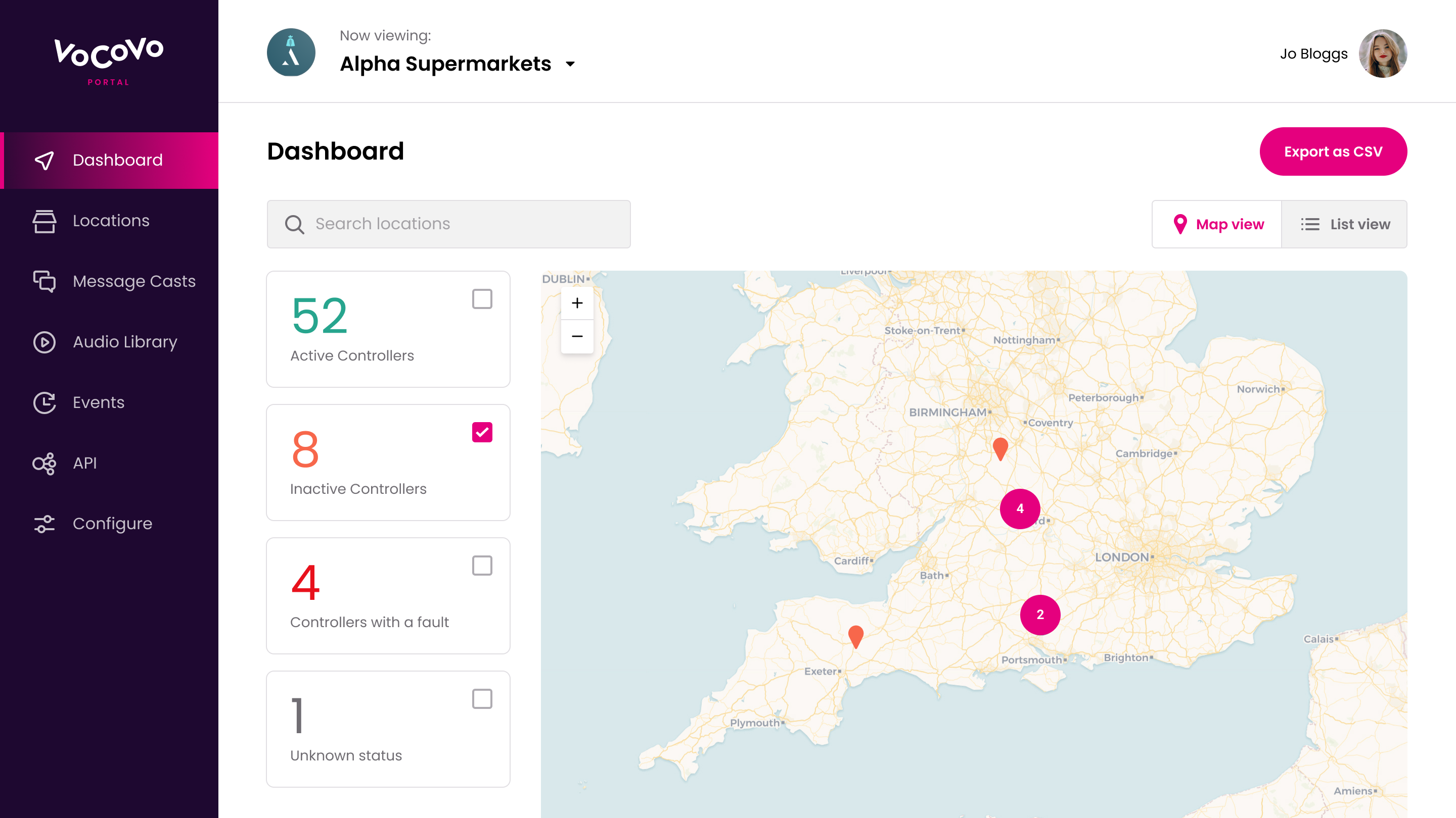 VoCoVo Portal Controller Map View