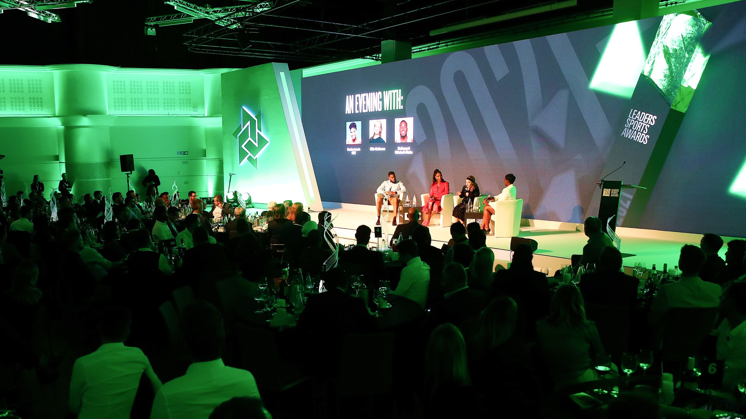 Leaders Sports Awards stage with speakers