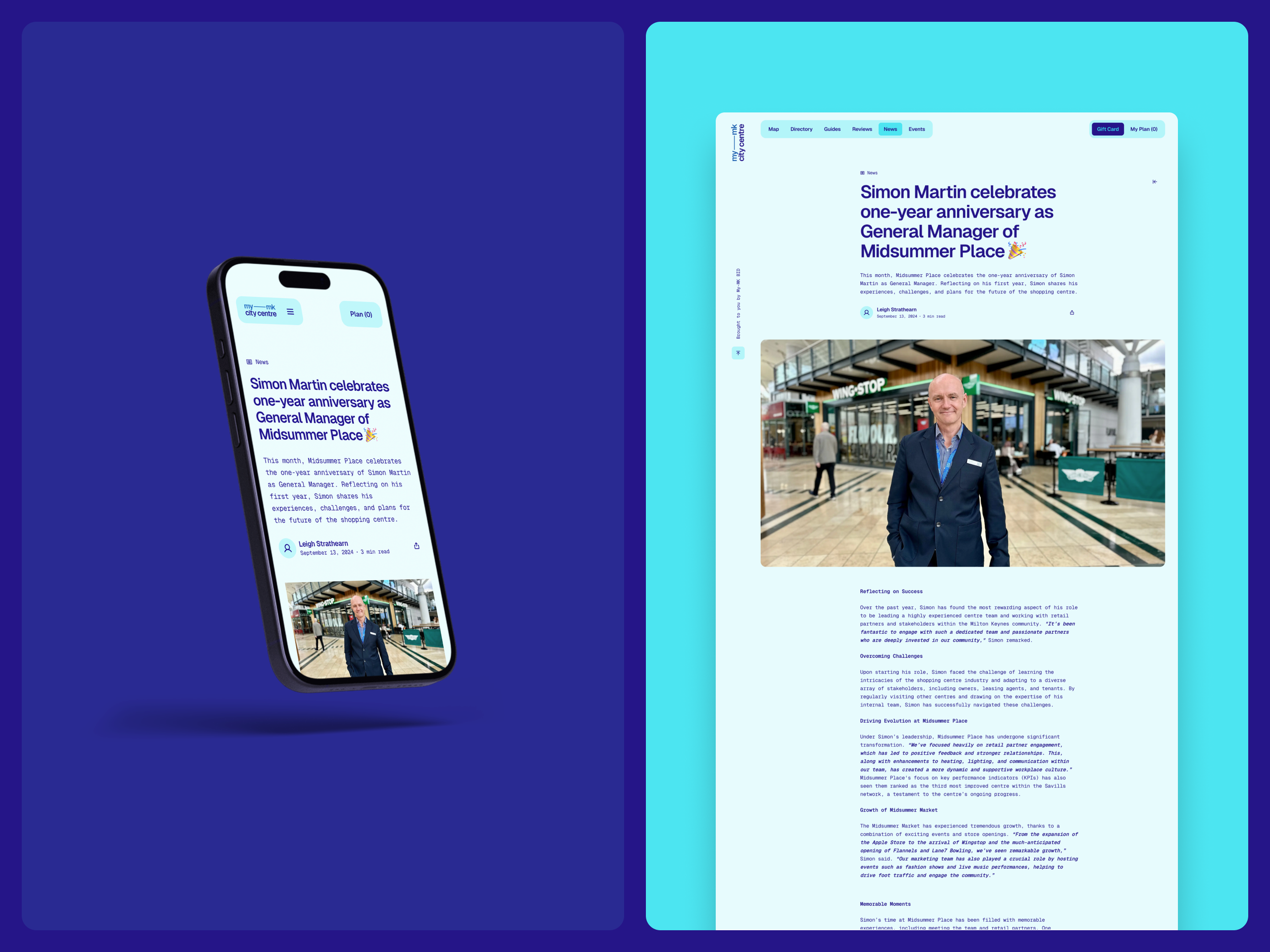 My-MK City Centre Website News Page On Mobile and Desktop