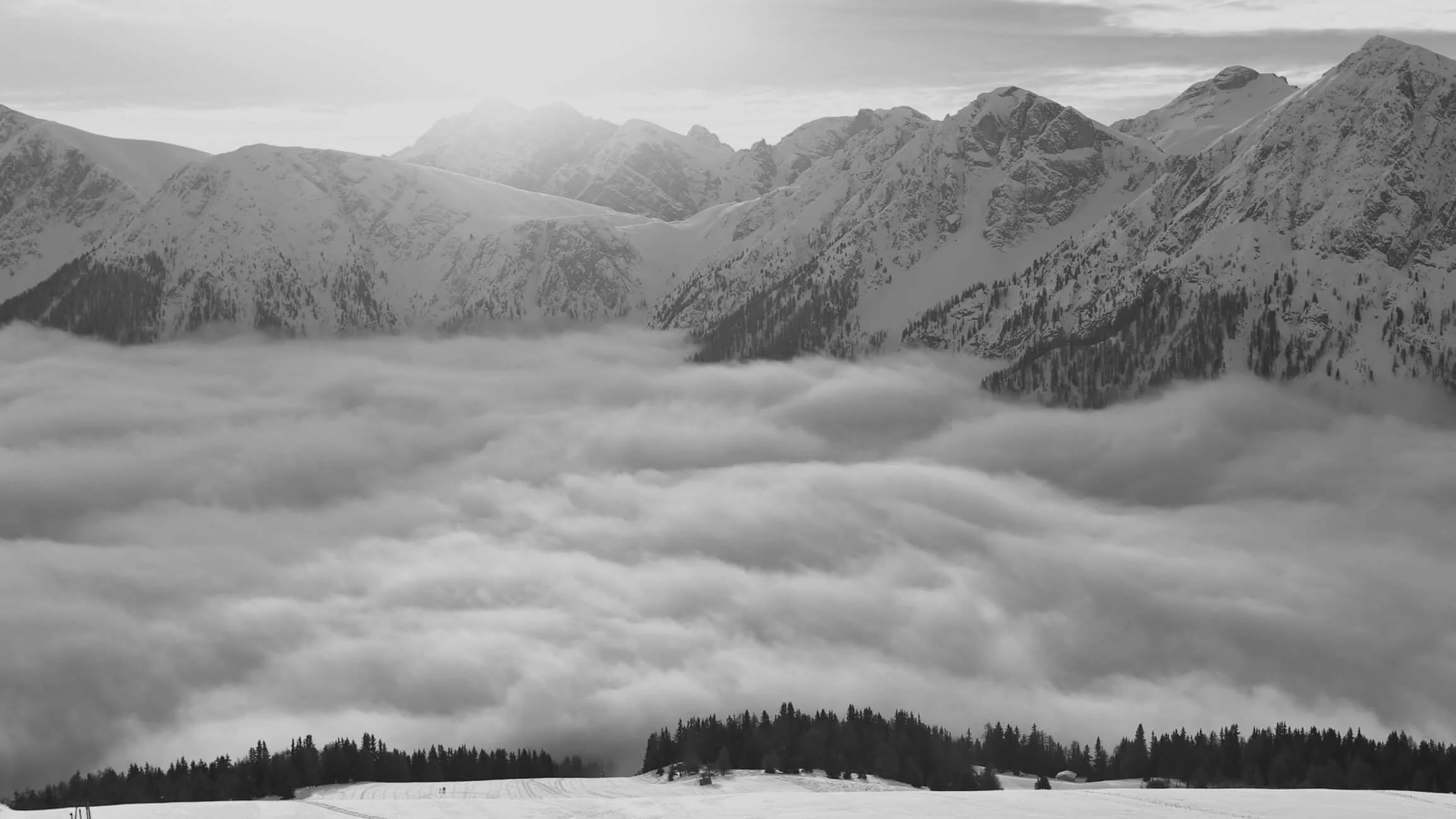 black and white photos of mountains