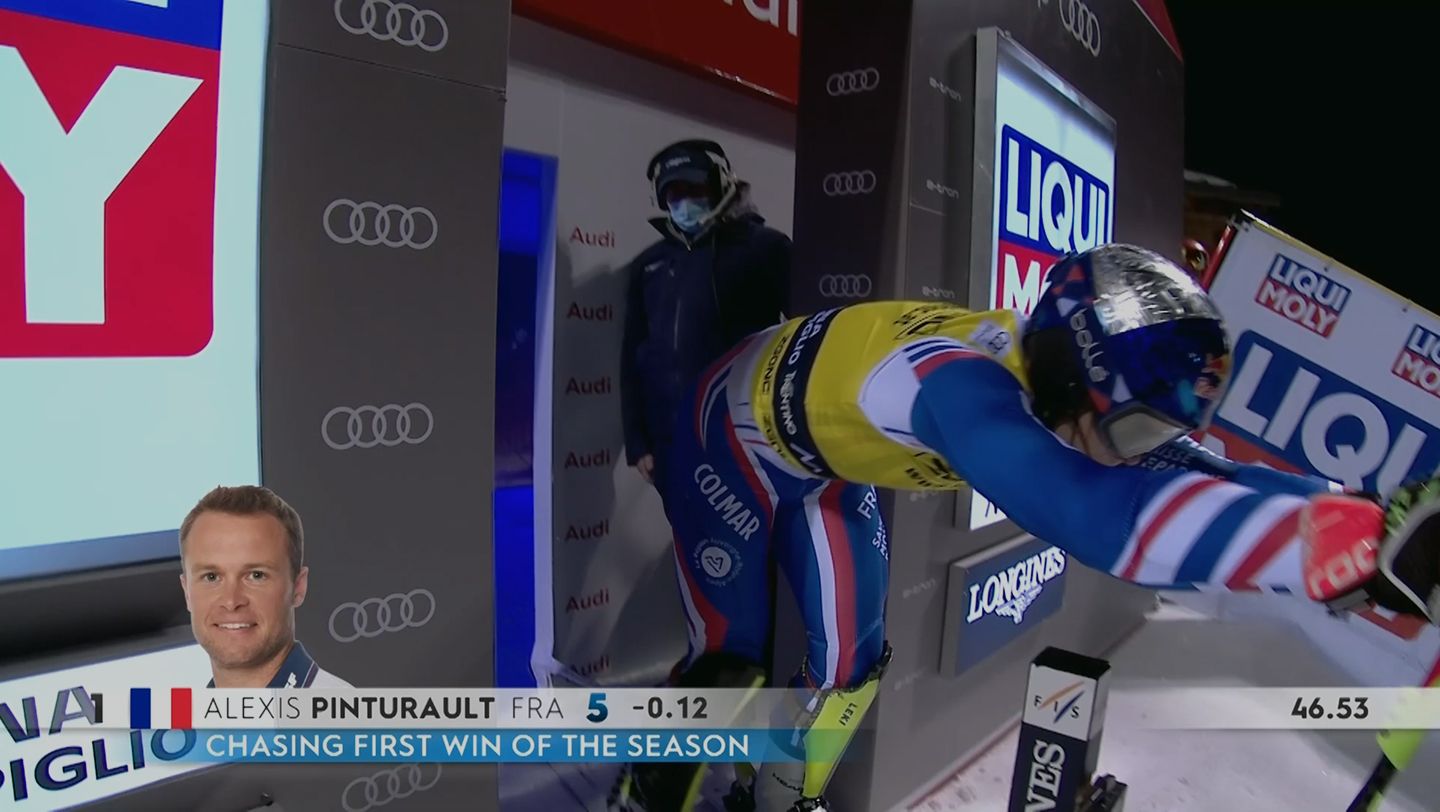 Alexis Pinturault at the starting gate with Colmar