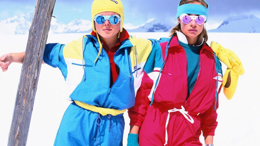 1980s couple of skiers styling Colmar