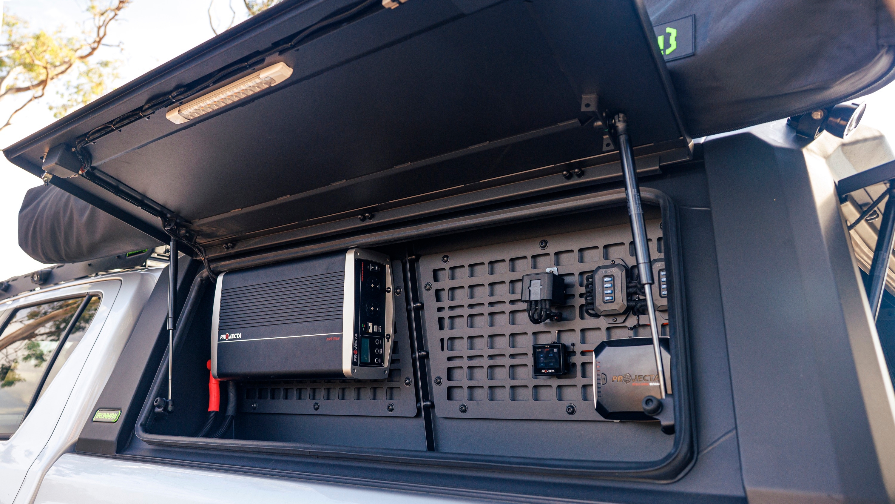 The complete Projecta power system fitted inside the 2026 Toyota HiLux canopy