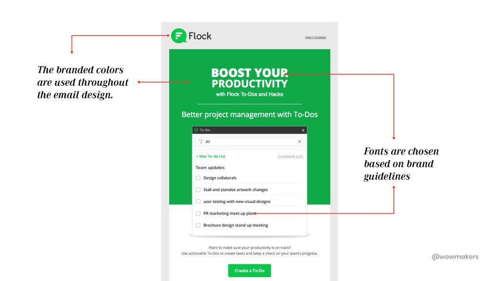 Flock is spot on with the concept of using the brand colors in their emails.