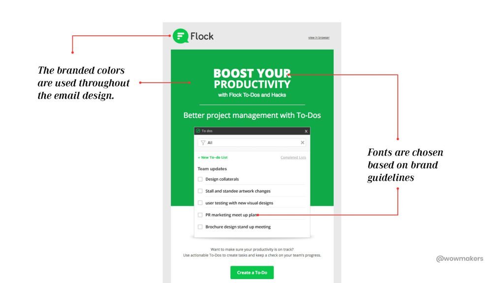 Flock is spot on with the concept of using the brand colors in their emails.