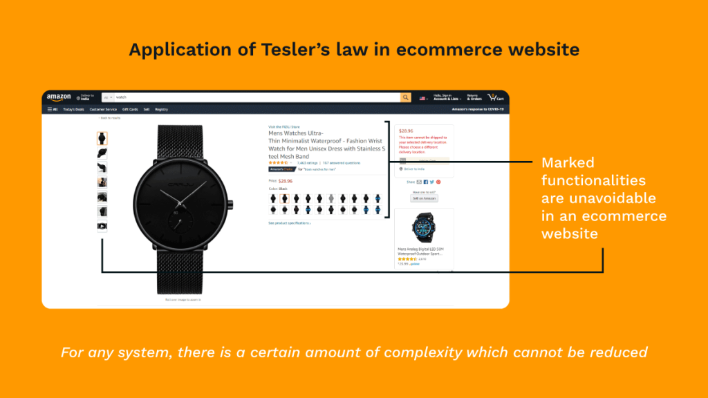 Application of Tesler's law in amazon website