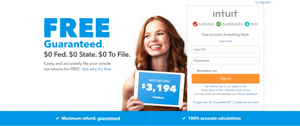 TurboTax landing page