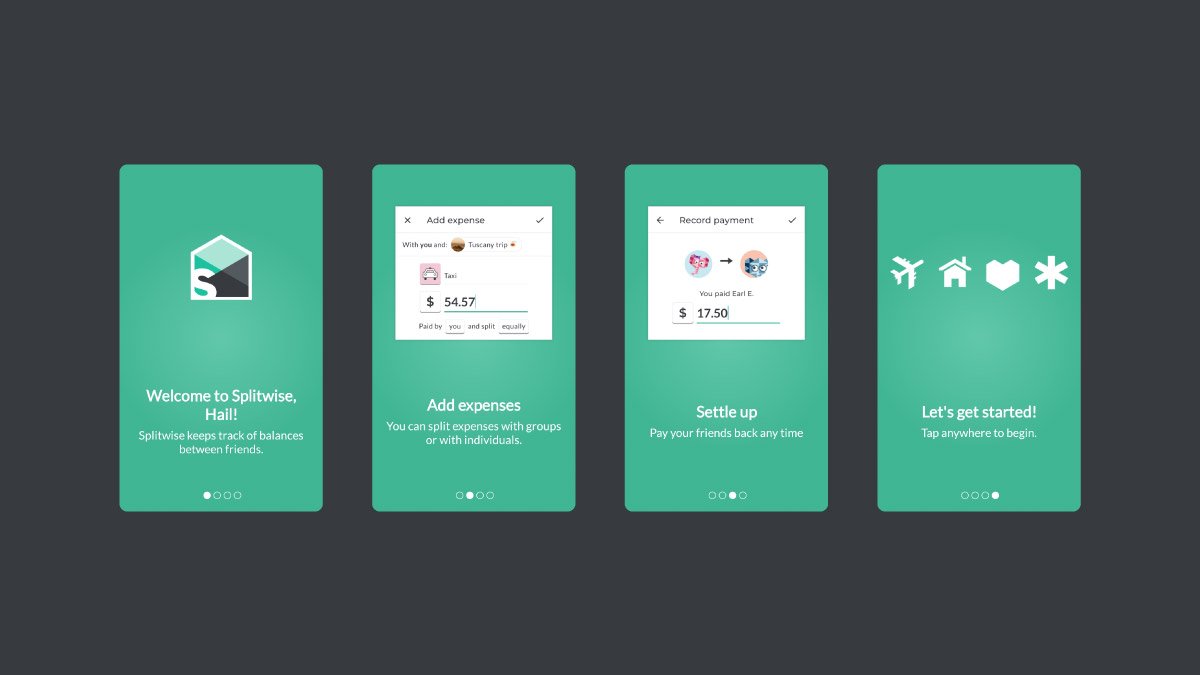 Functionality explained onboarding flow of splitwise