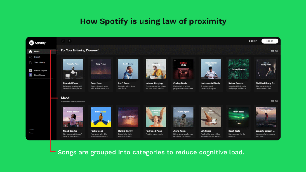 law of proximity used in Spotify web app