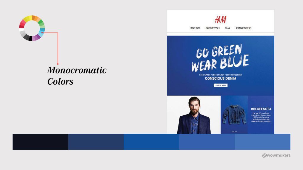 H&M has designed an impressive email under the concept of the monochromatic color scheme and monochromatic color scheme.