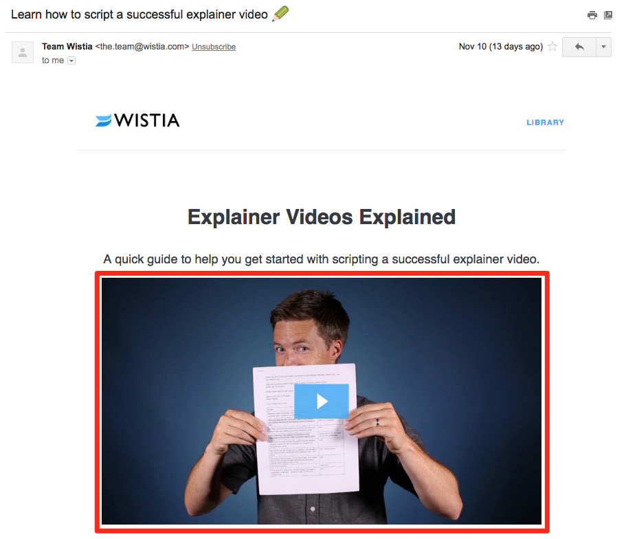 Usage of video on the Wistia newsletter