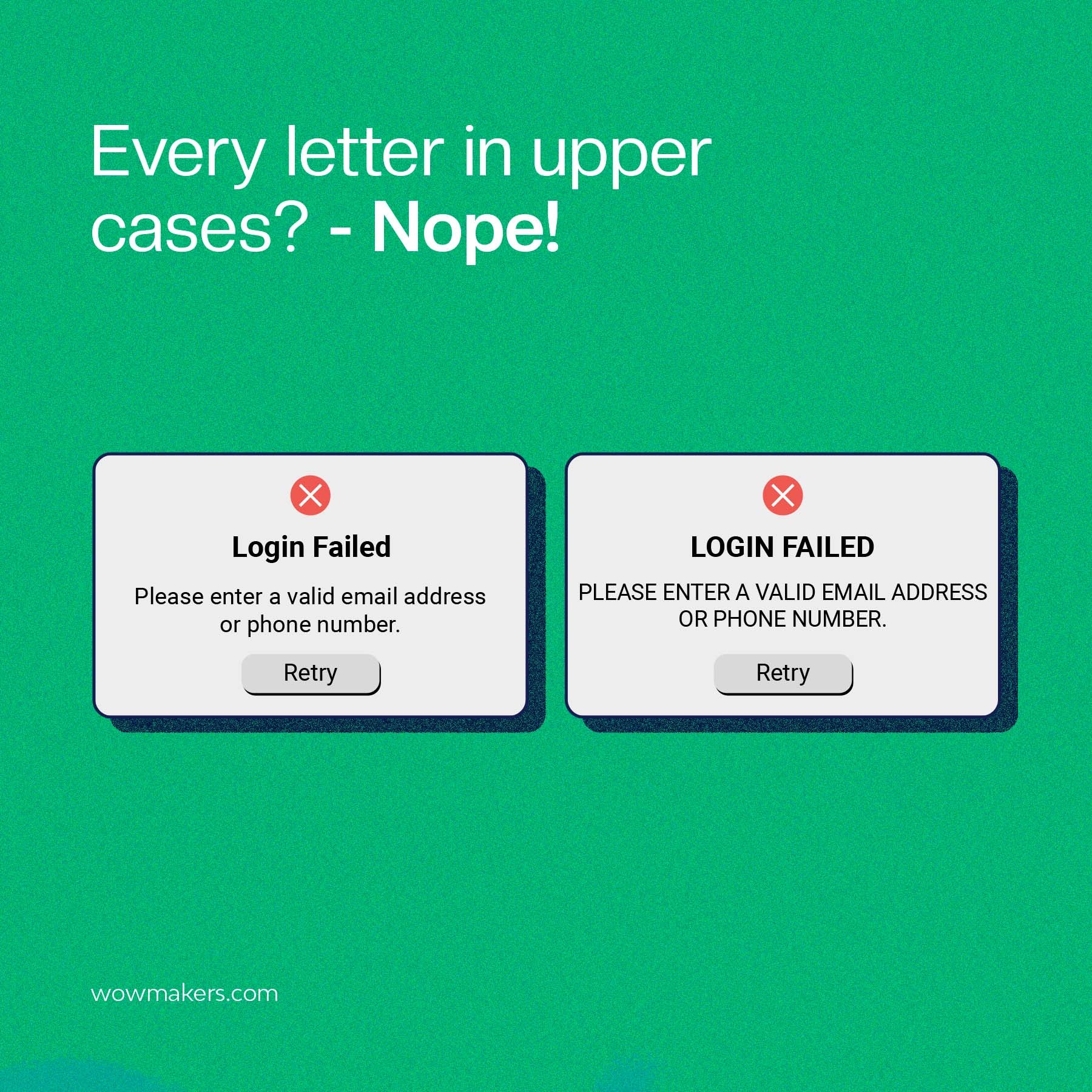 user friendly error messages - limit upper case