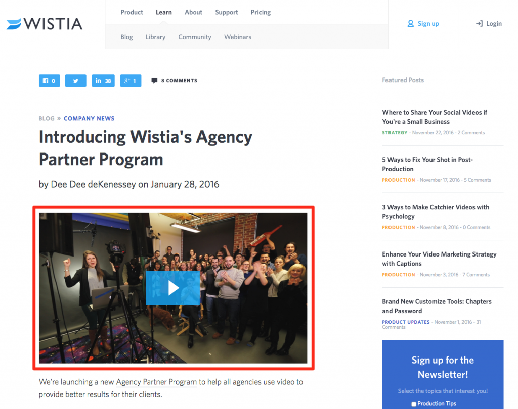 Usage of video on the Wistia website