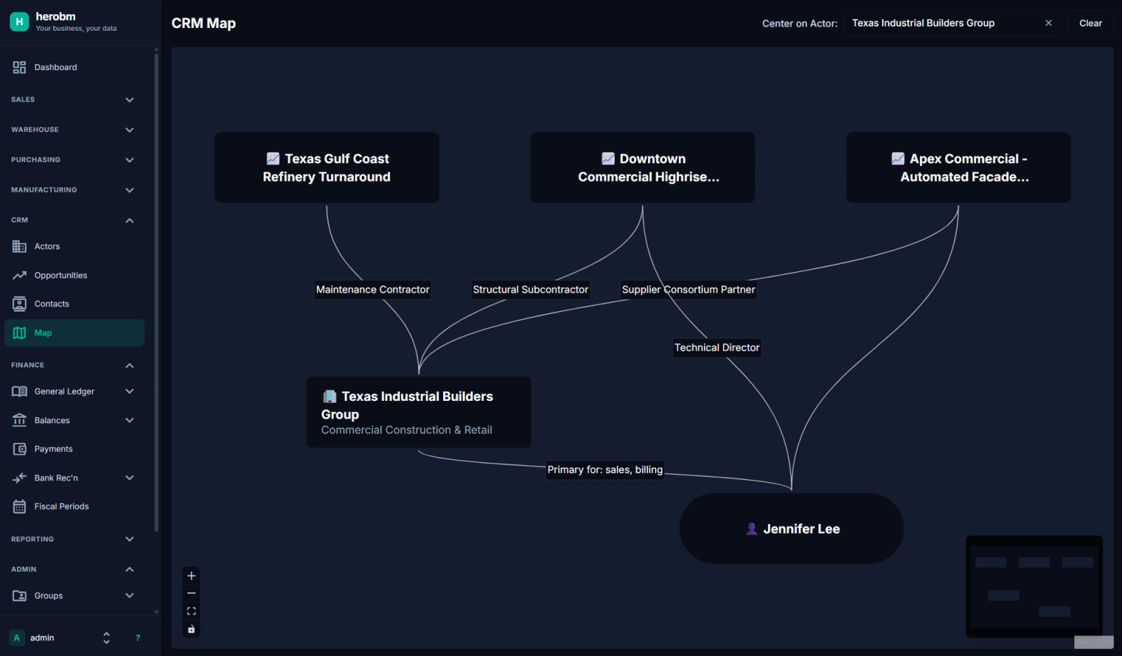 HeroBM CRM Map in Dark Mode