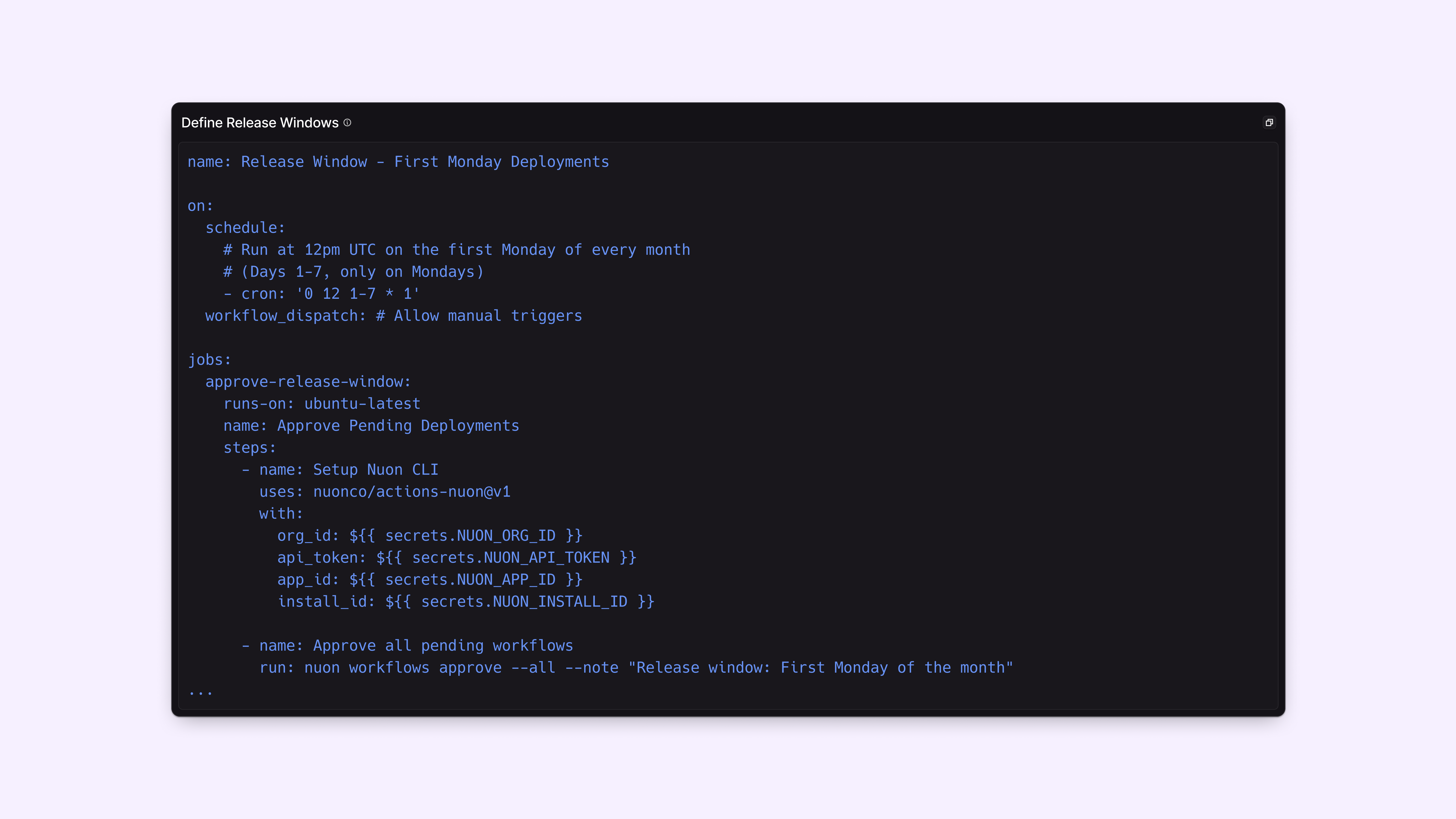 Image of Action script showcasing release windows for an install