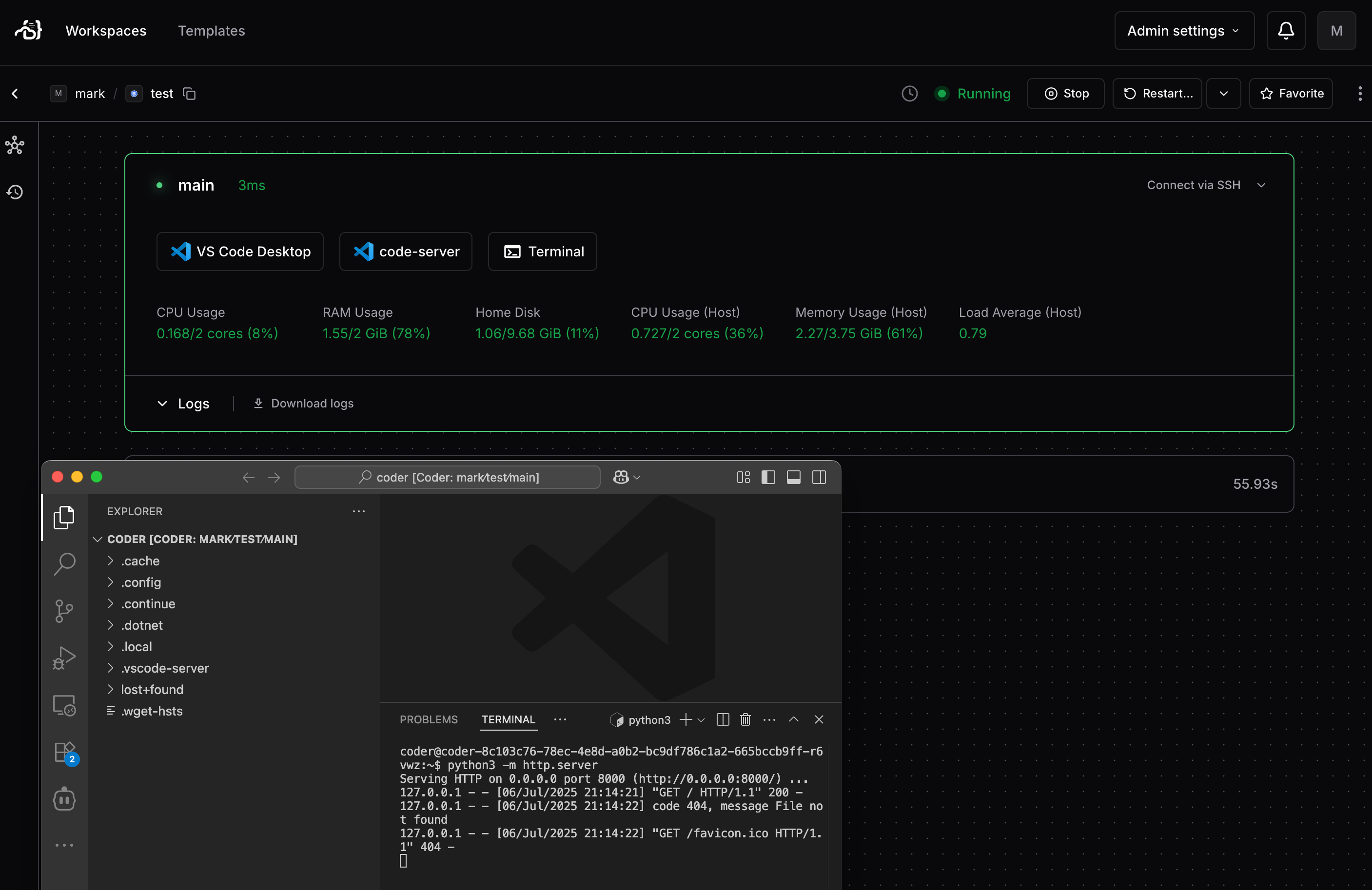 Create A Coder Workspace