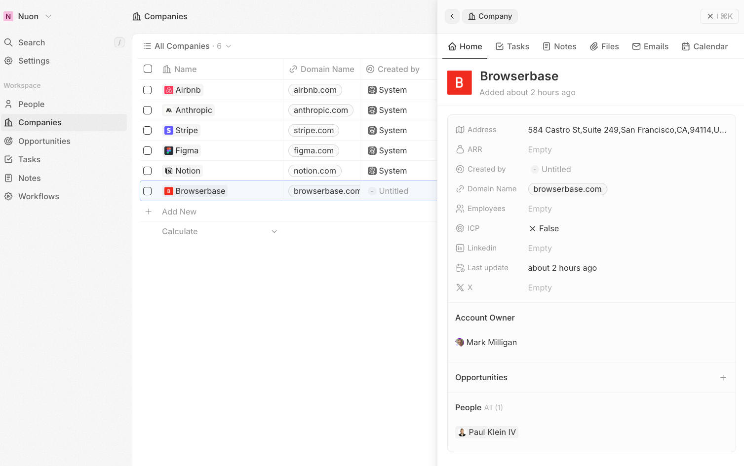 The Account view in Twenty