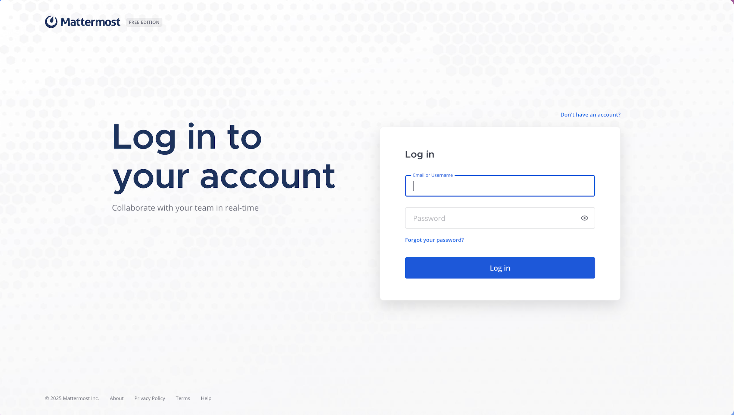 The Mattermost login page after installation by Nuon