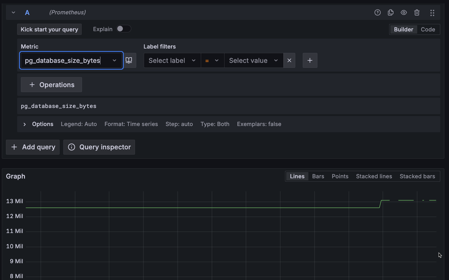 Executing Prometheus commands on the PostgreSQL database within the Grafana dashboard
