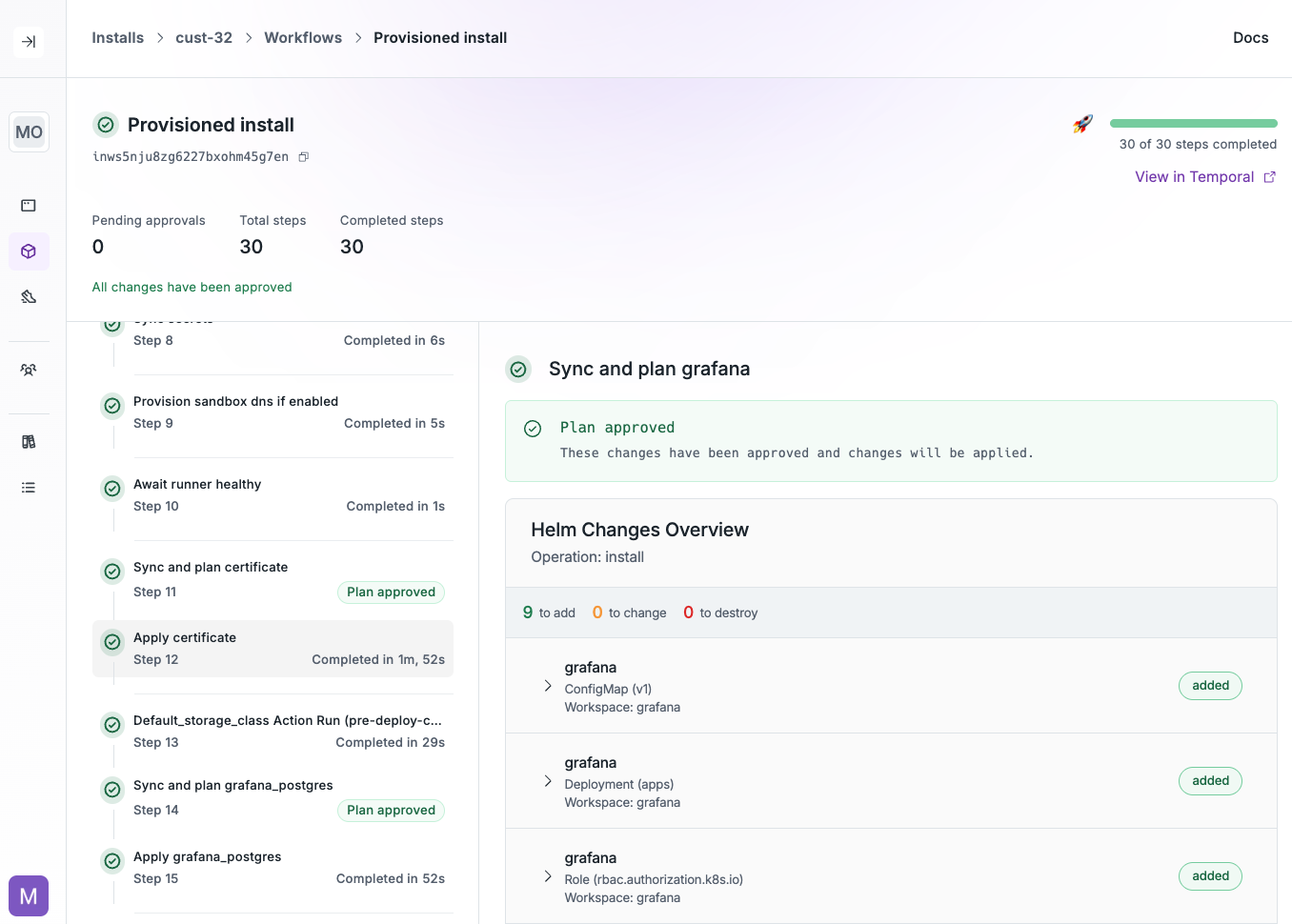 A workflow outlining the steps to provision and install an app into a customer cloud account