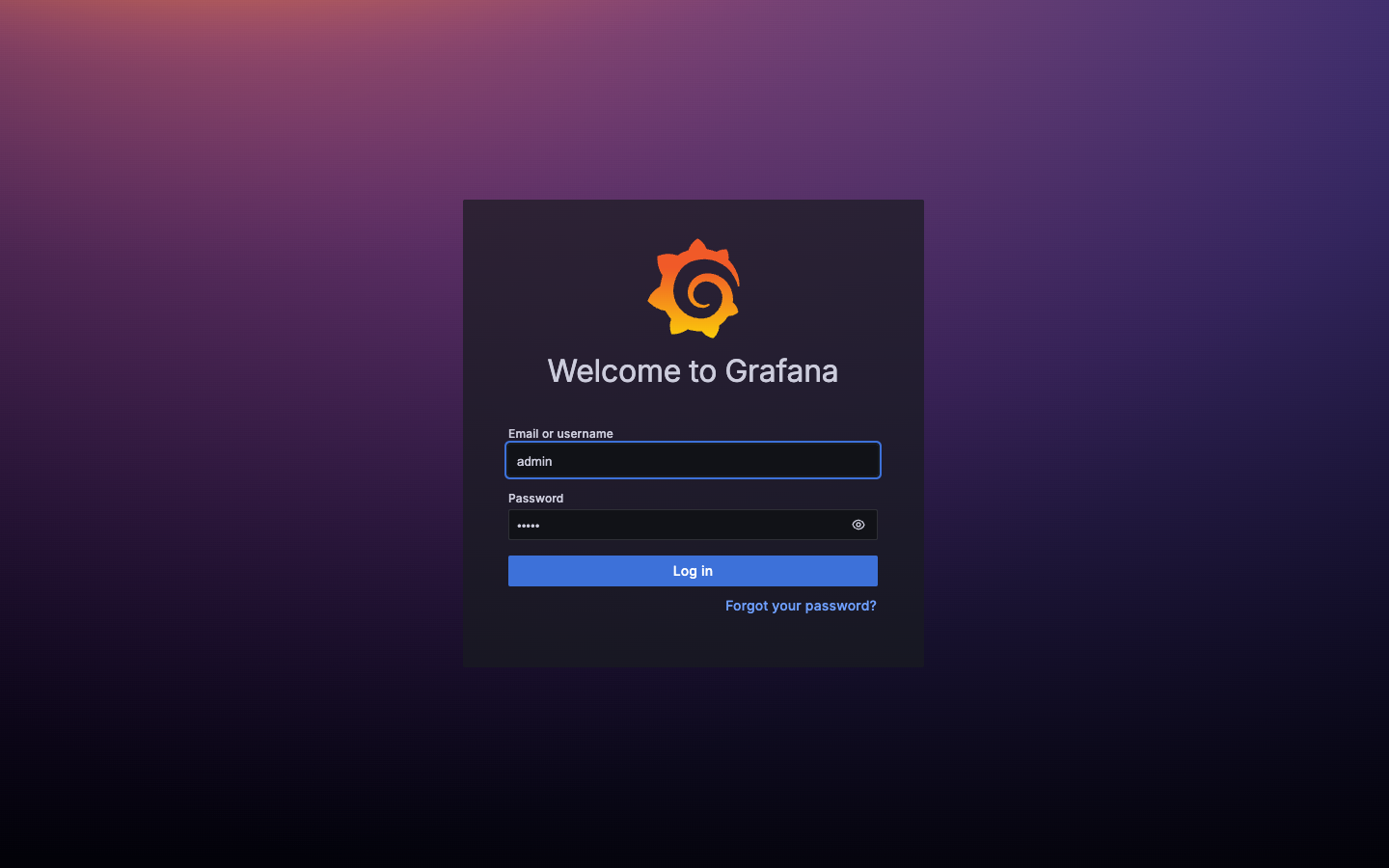 The login page to Grafana after installed by Nuon
