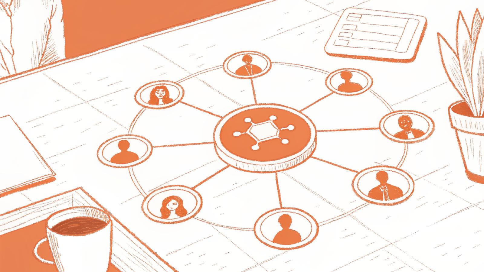 Six interconnected law firm management pillars shown as a unified hub on a desk