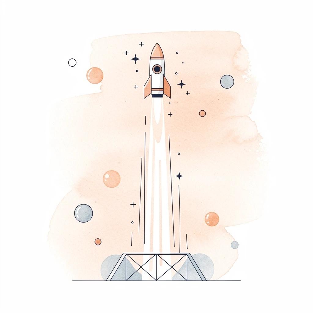 Scene illustration of a rocket launching upward, representing law firm growth and online visibility compounding over 12 months