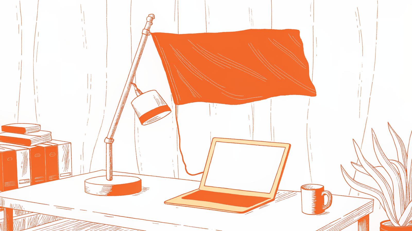 Solo attorney's desk with a red citator warning flag over a printed case brief