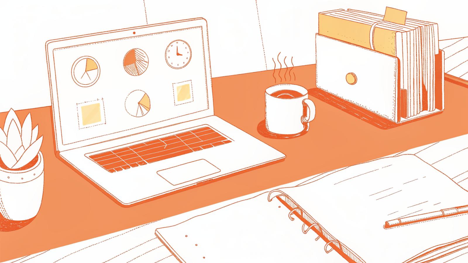 Law firm desk with legal documents, laptop, and workflow automation icons for small firms