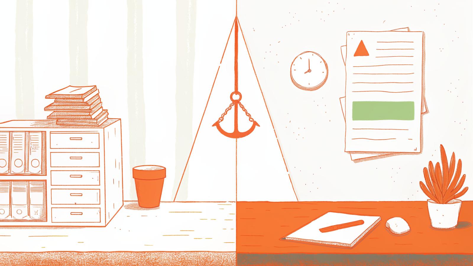 Two-lane law firm automation desk showing low-risk admin tasks versus high-stakes legal document workflows