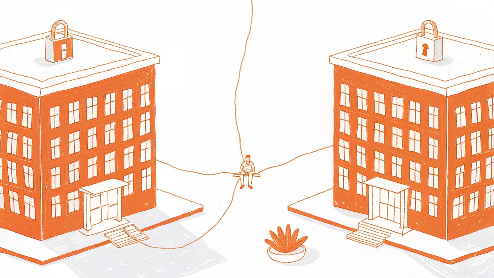 Solo lawyer icon excluded from institutional legal research network, connected to purpose-built AI alternative