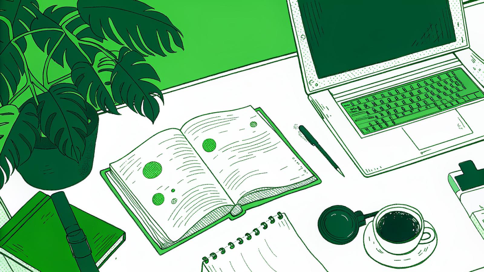 Solo lawyer's desk with law books, magnifying glass, and AI research panel for legal research
