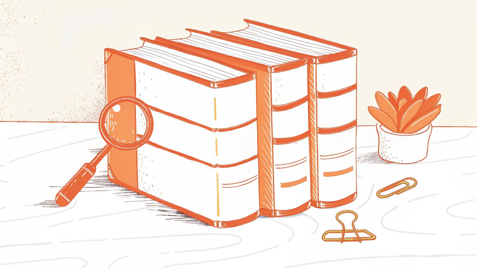 Three open law reporter volumes with magnifying glass highlighting locatable case citation structure