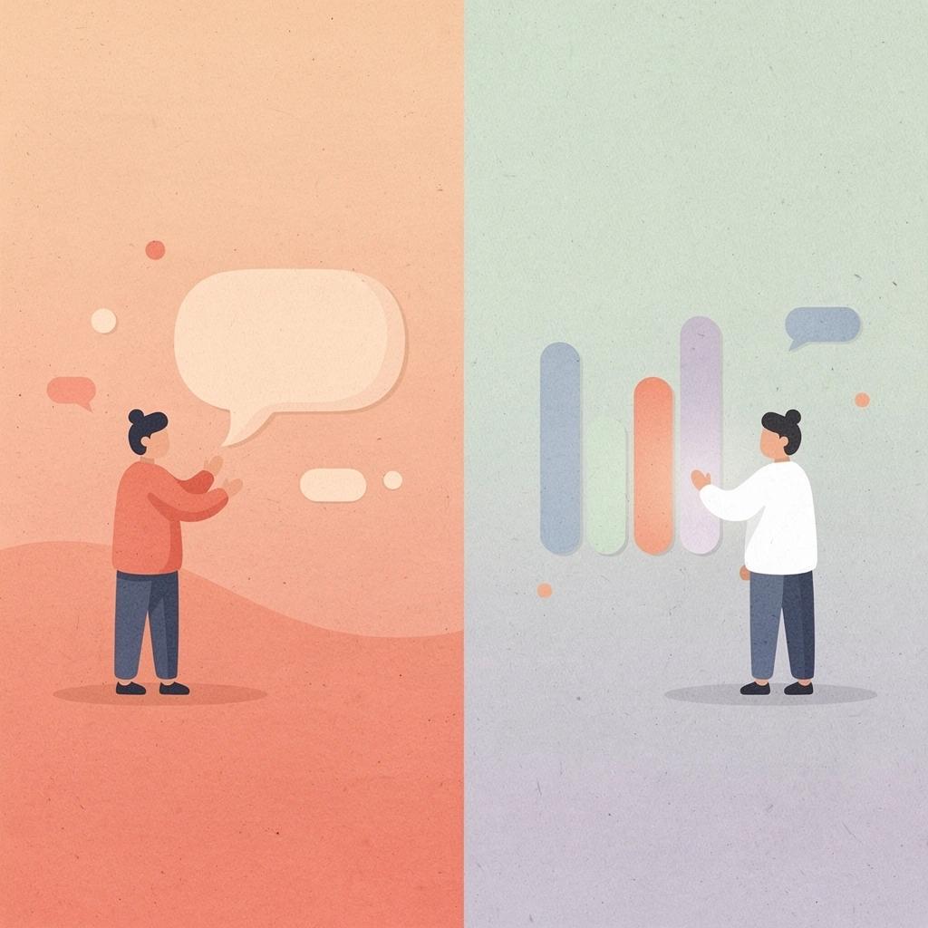 Split scene illustration showing two different AI assistant approaches side by side