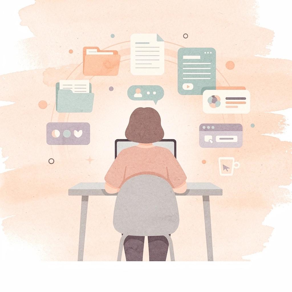 Scene of a lawyer at a desk with floating AI interface elements representing automated legal workflows