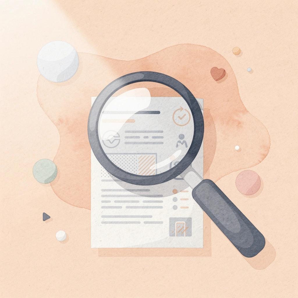 Scene illustration of a magnifying glass examining legal documents representing law clerk research duties