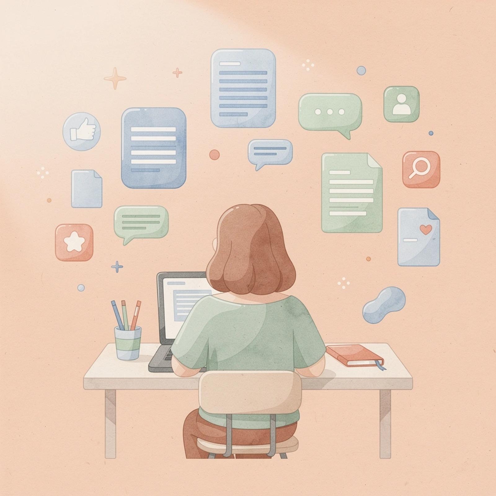 Scene of a lawyer at a cluttered desk with floating documents and email icons, and a chat interface offering relief