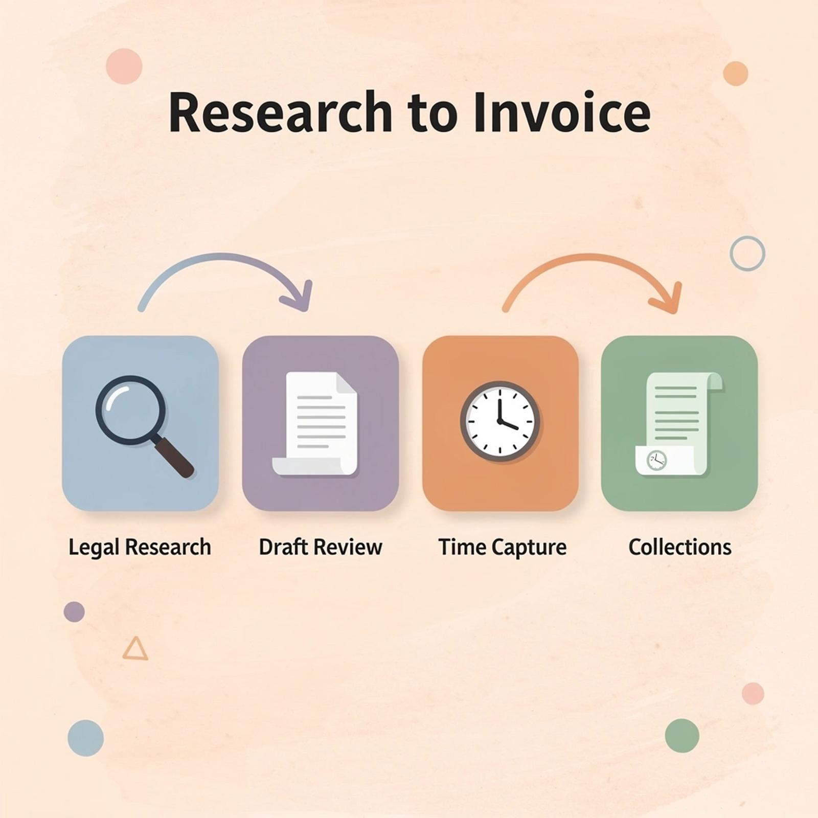 ] Alt:Process flow from legal research through drafting to billing and collections