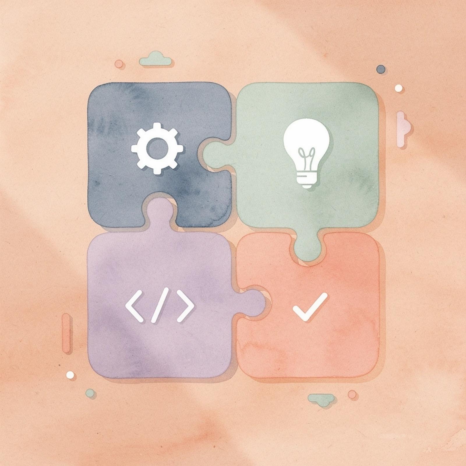 Scene of puzzle pieces fitting together representing Claude as part of a careful legal workflow