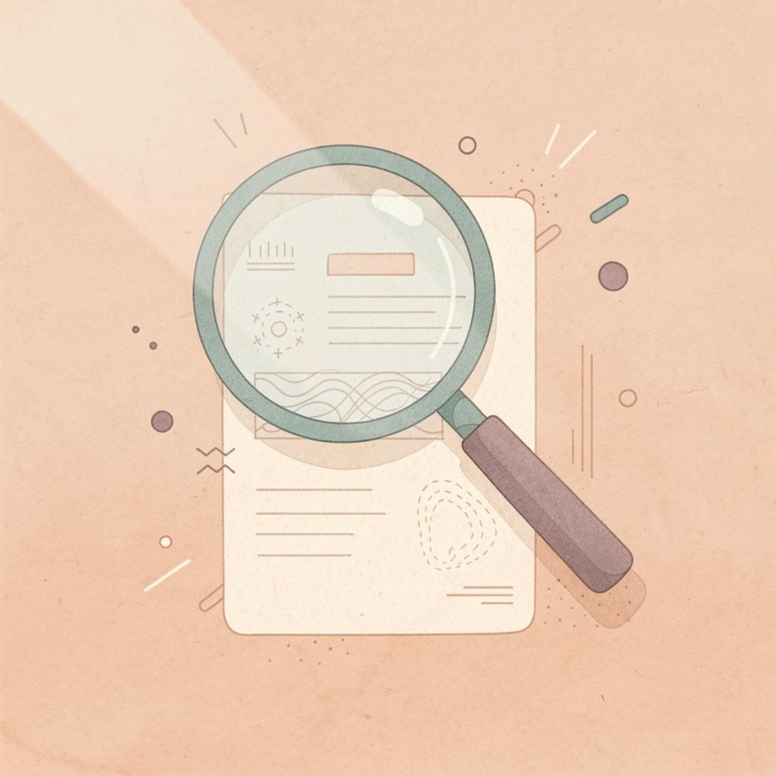 Scene of magnifying glass examining a document, representing authenticated legal source verification