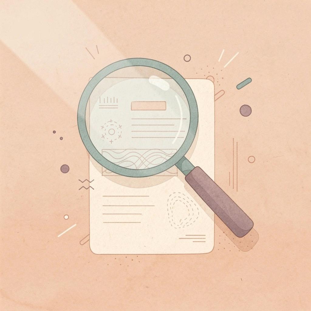 Scene of magnifying glass examining a document, representing authenticated legal source verification